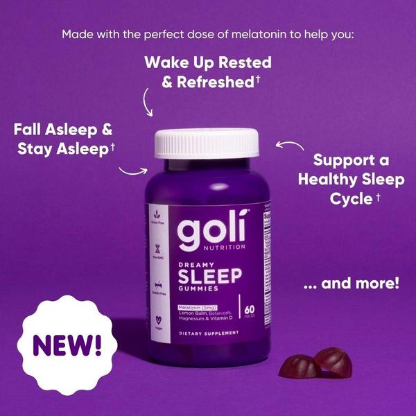 A square ad featuring a product bottle of sleep gummies with clear benefit callouts pointing toward the product to communicate value instantly.